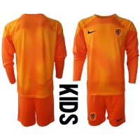 Fotballdrakt Barn Nederland Keeper Bortedraktsett VM 2022 Langermet (+ Korte bukser)